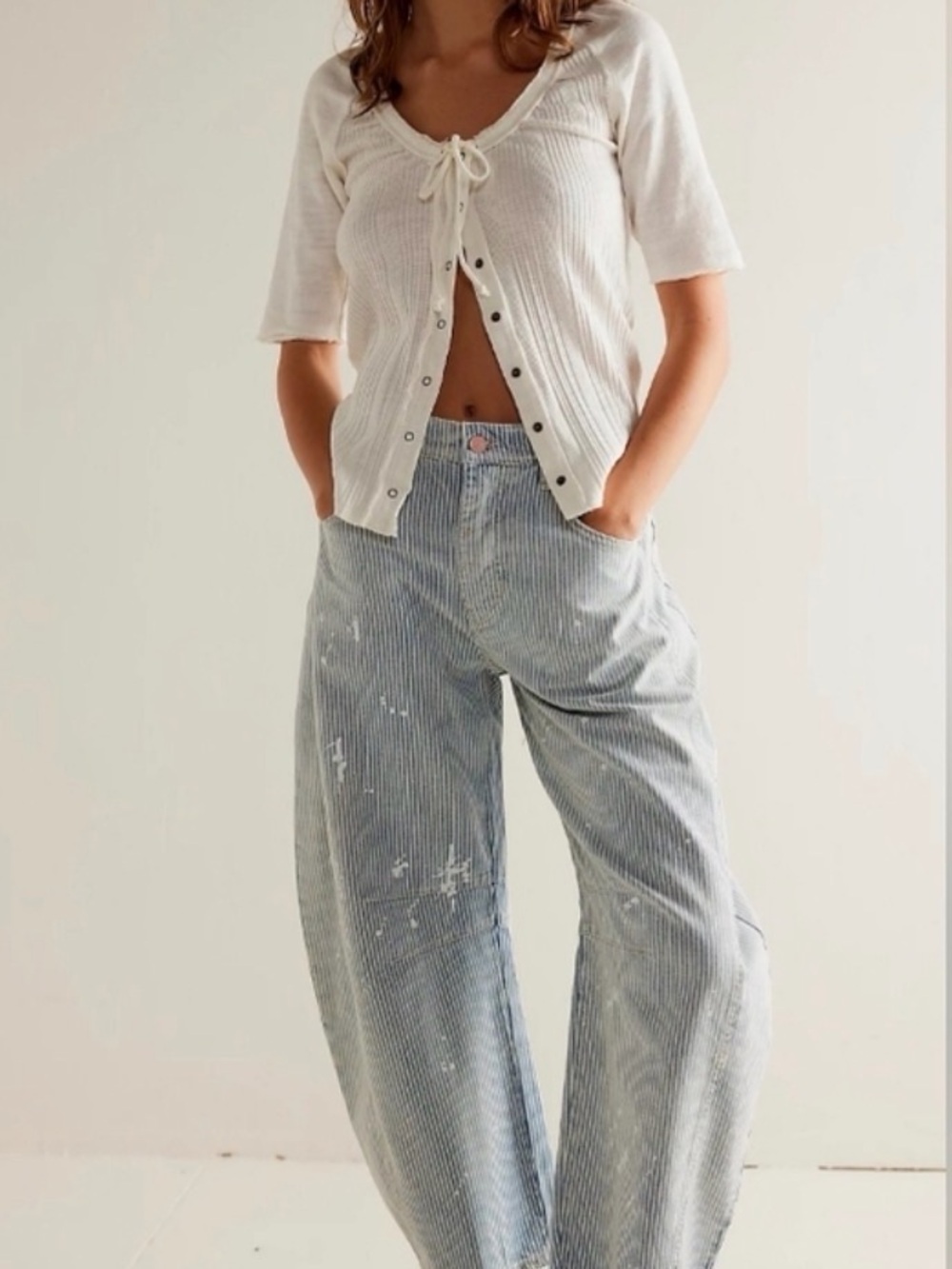 We The Free Good Luck Mid Rise Stripe Barrel Jeans